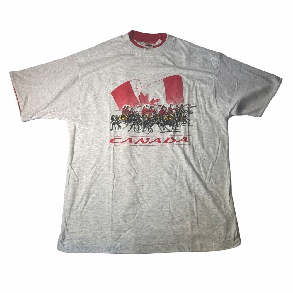 Vintage Canada Maple Leaf Heather Grey T-Shirt Size‎ Large